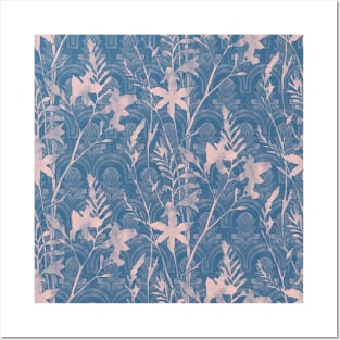 Blue and Pink Tile Flowers Posters and Art